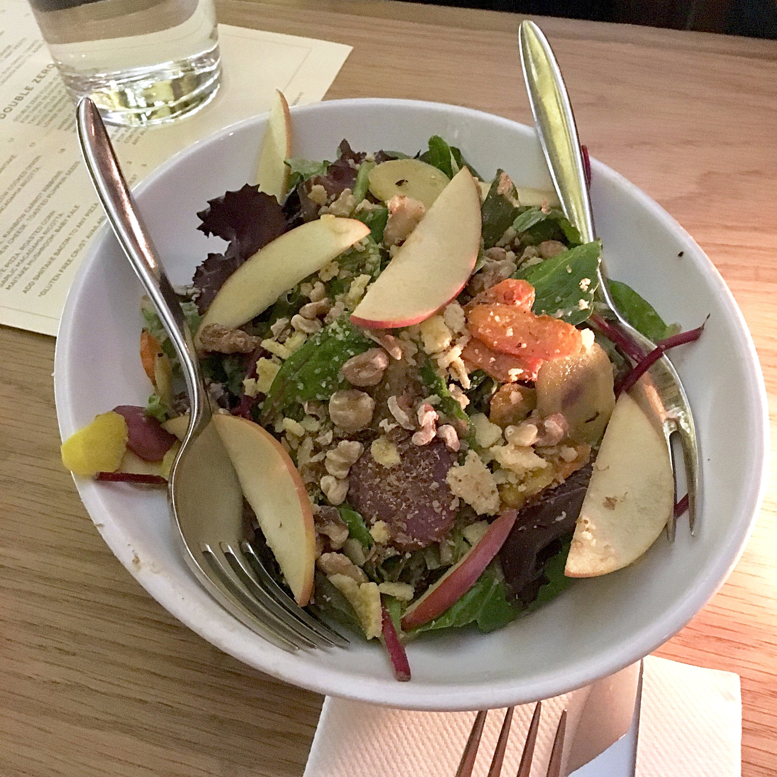 autumnal greens, apple, walnut, root vegetable, macadamia parmesan, sunflower dressing