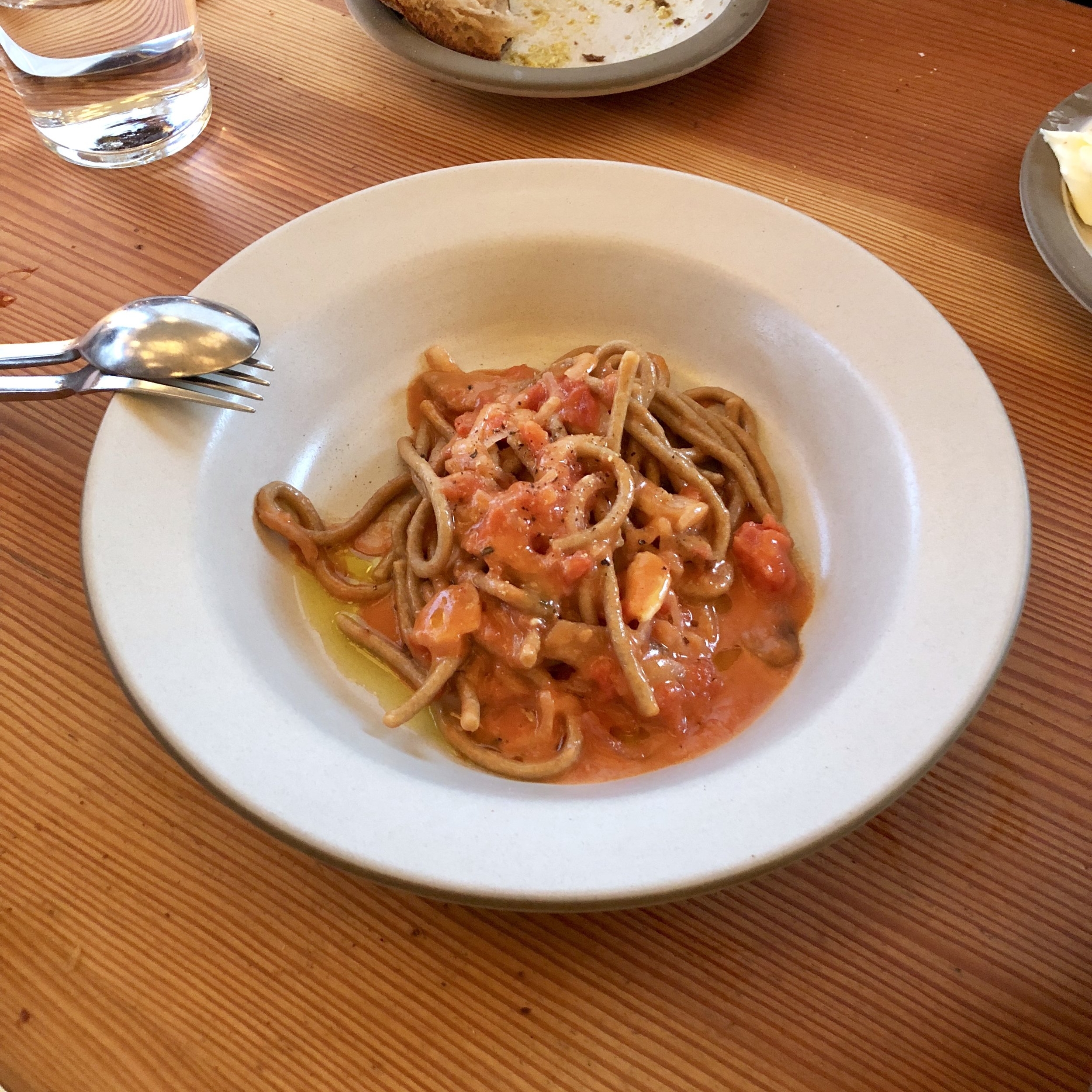 fresh milled durum spaghetti, guanciale, tomato, parmesan, pecorino, chili