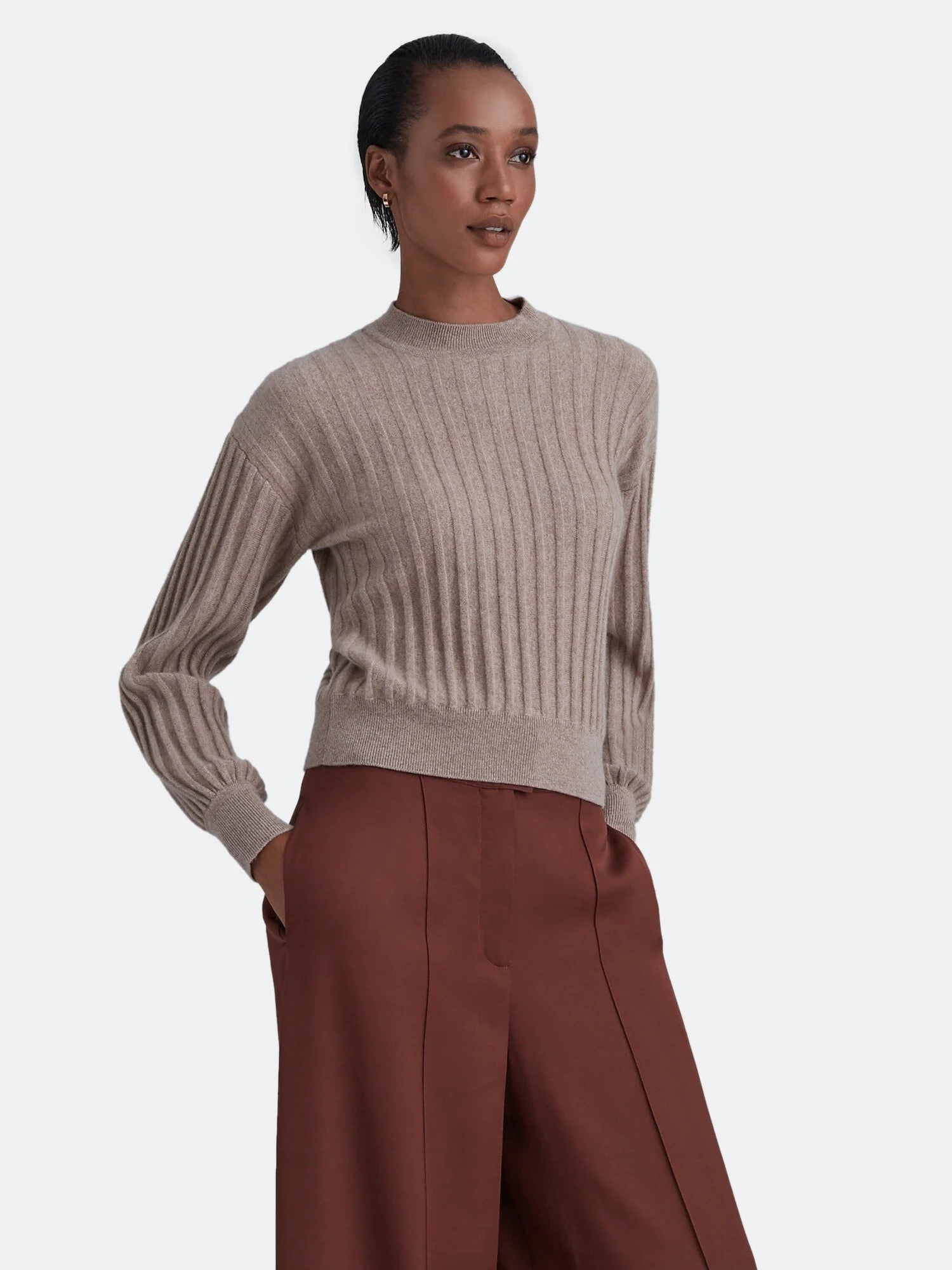 Club Monaco Ribbed Blouson Sleeve Sweater