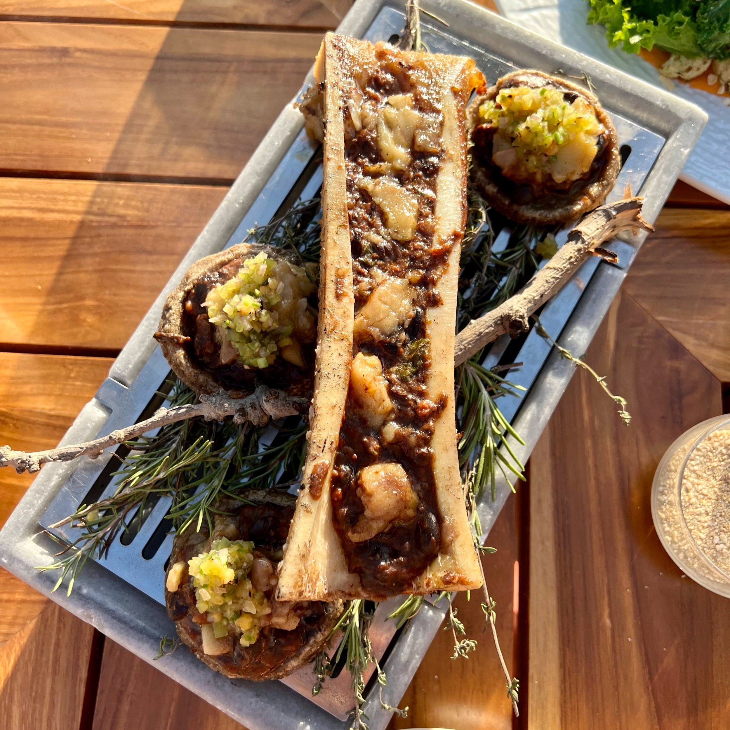  corn mini sopes // beef bone marrow, black beans, pork chorizo 