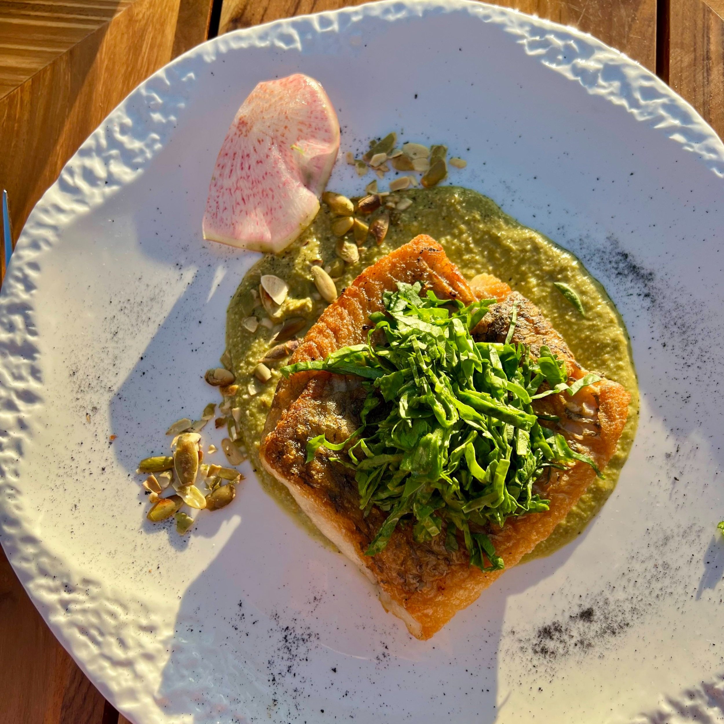  branzino // mole verde, fresh spinach, mint, lemon dressing 