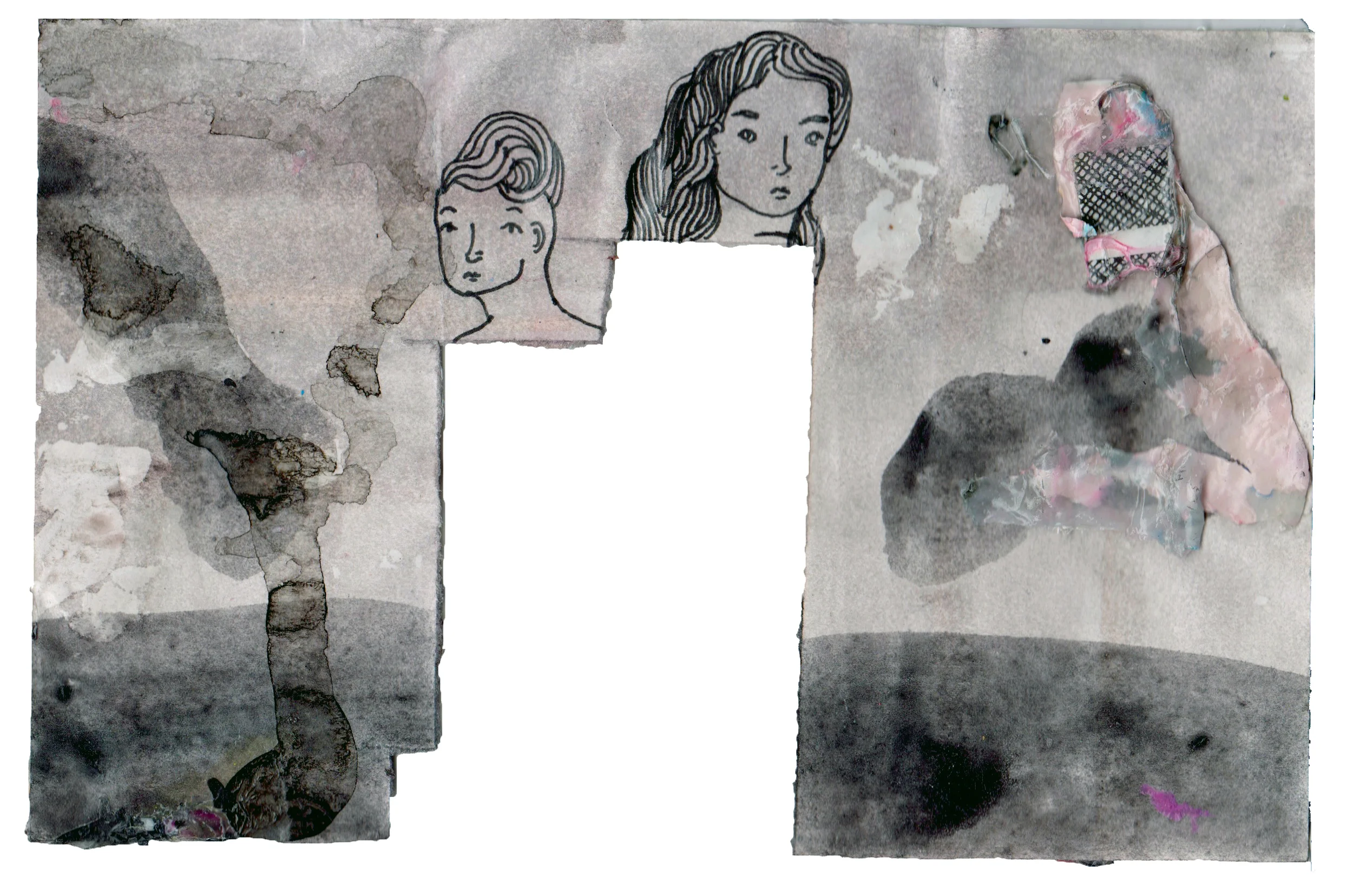 Adam and Eve , n.d., acrylic ink, ink pen and gel medium on paper, 8.25 x 5.75 inches