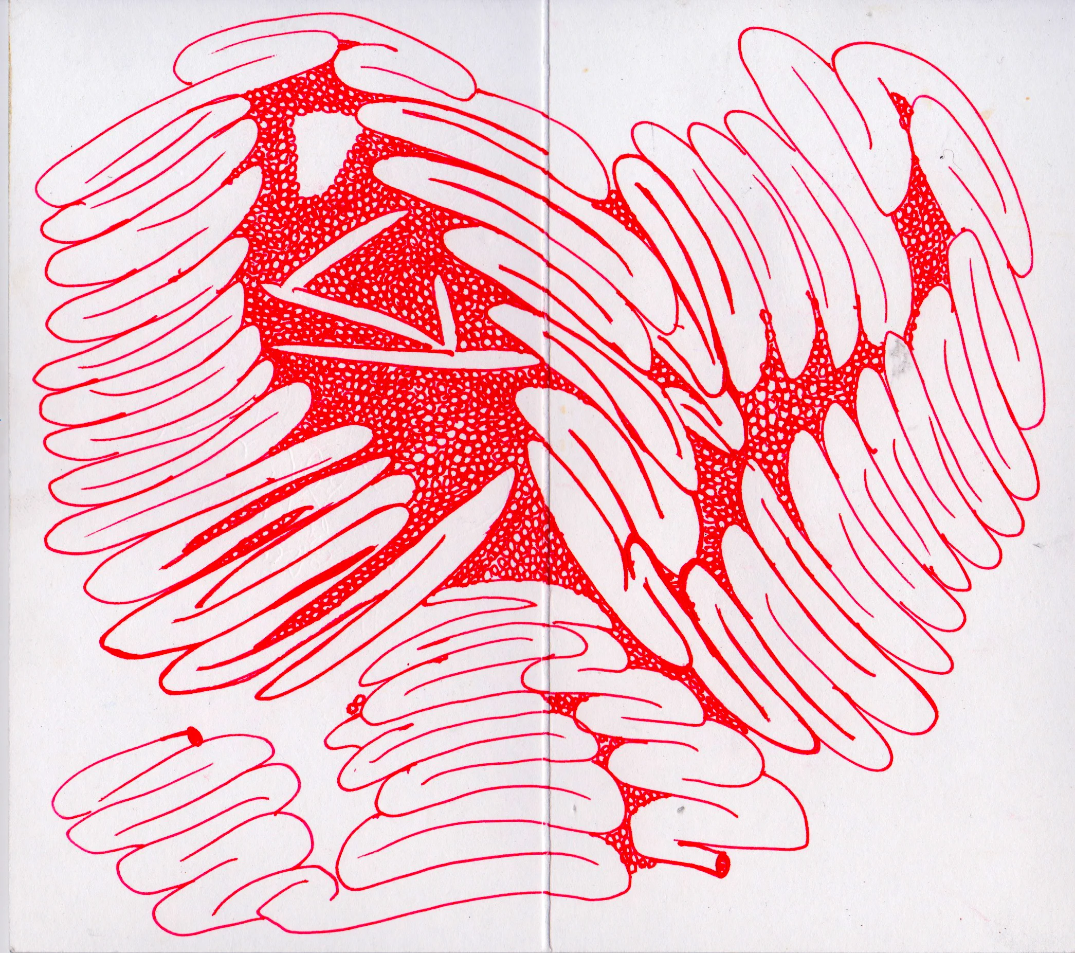 Gurrgling intestines , n.d. , ink pen on paper, 5.25 x 7.25 inches