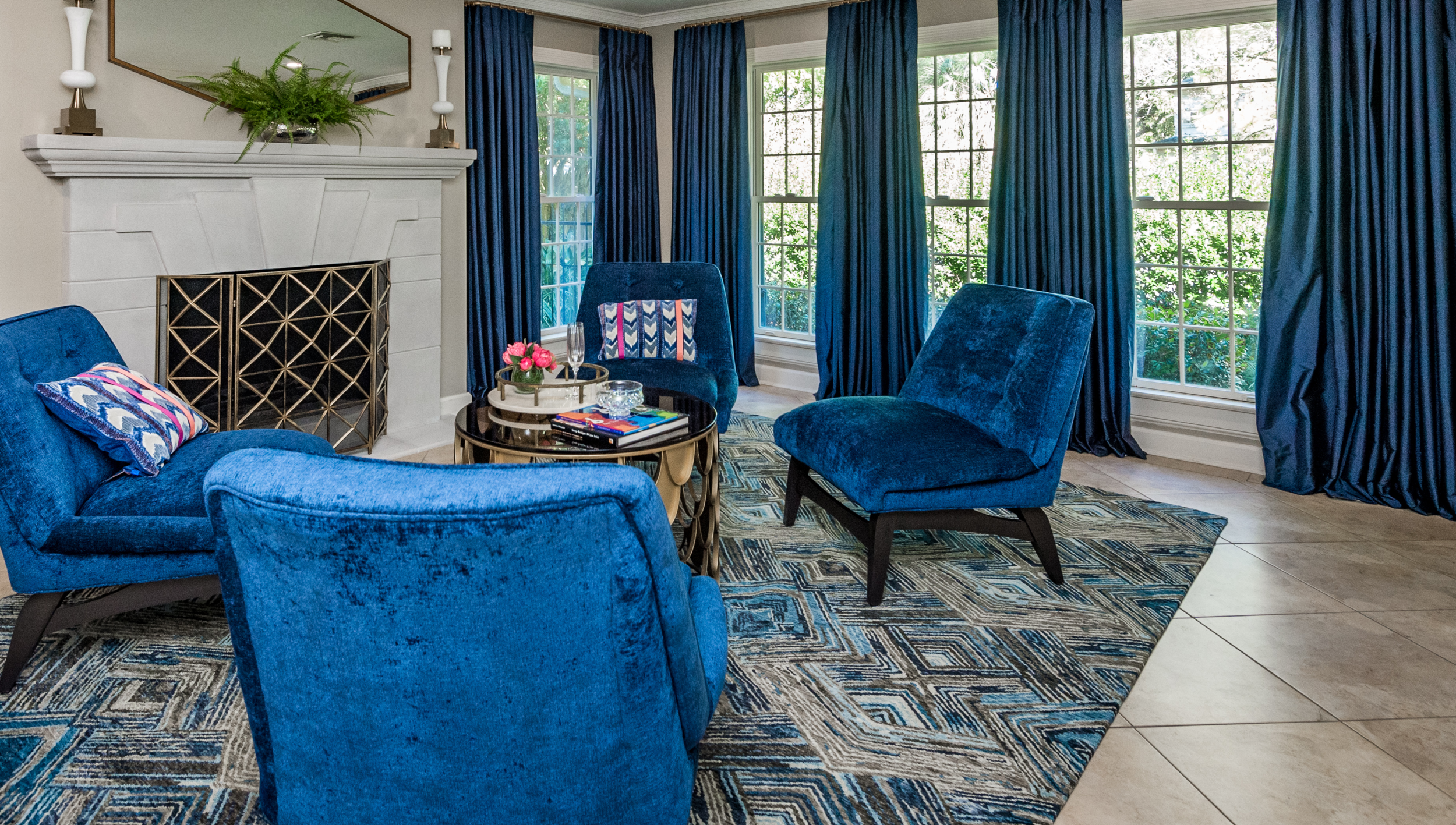 blue traditional style living room metairie uptown home interiors khb interiors