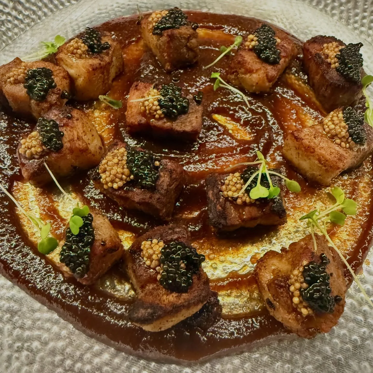 Pork belly. Apple butter. Caviar. Pickled mustard seed. This is Dank Food. ✨

Back to back to back this week &amp; I can&rsquo;t wait to share all of my labors of love. Enjoy the food porn trickle. 😂❤️

👉 Go to Eatdankfood.com to book!