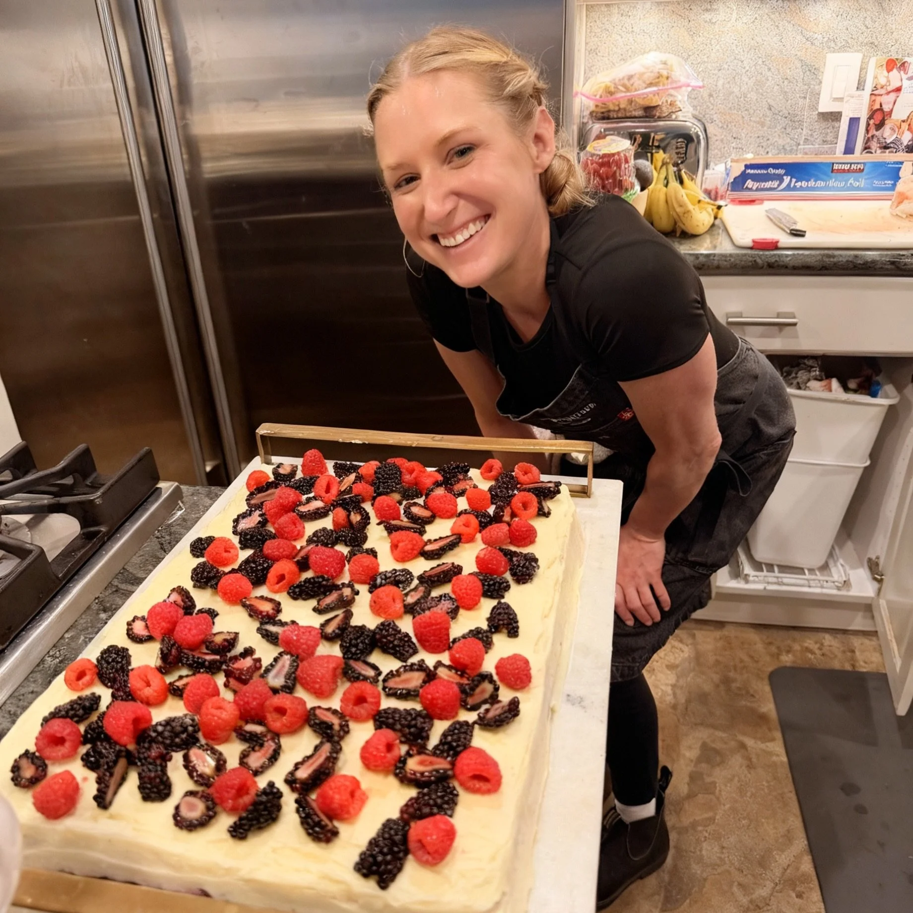 Just a girl and her blackberry jam layer cake with vanilla buttercream and fresh berries. ✨