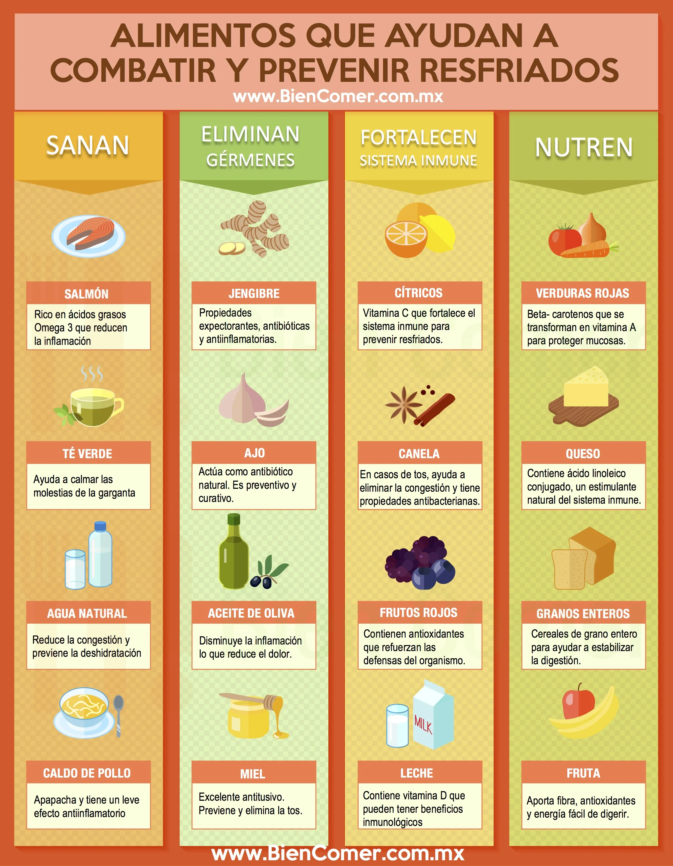 Alimentos que ayudan a prevenir y aminorar los molestos síntomas del resfriado