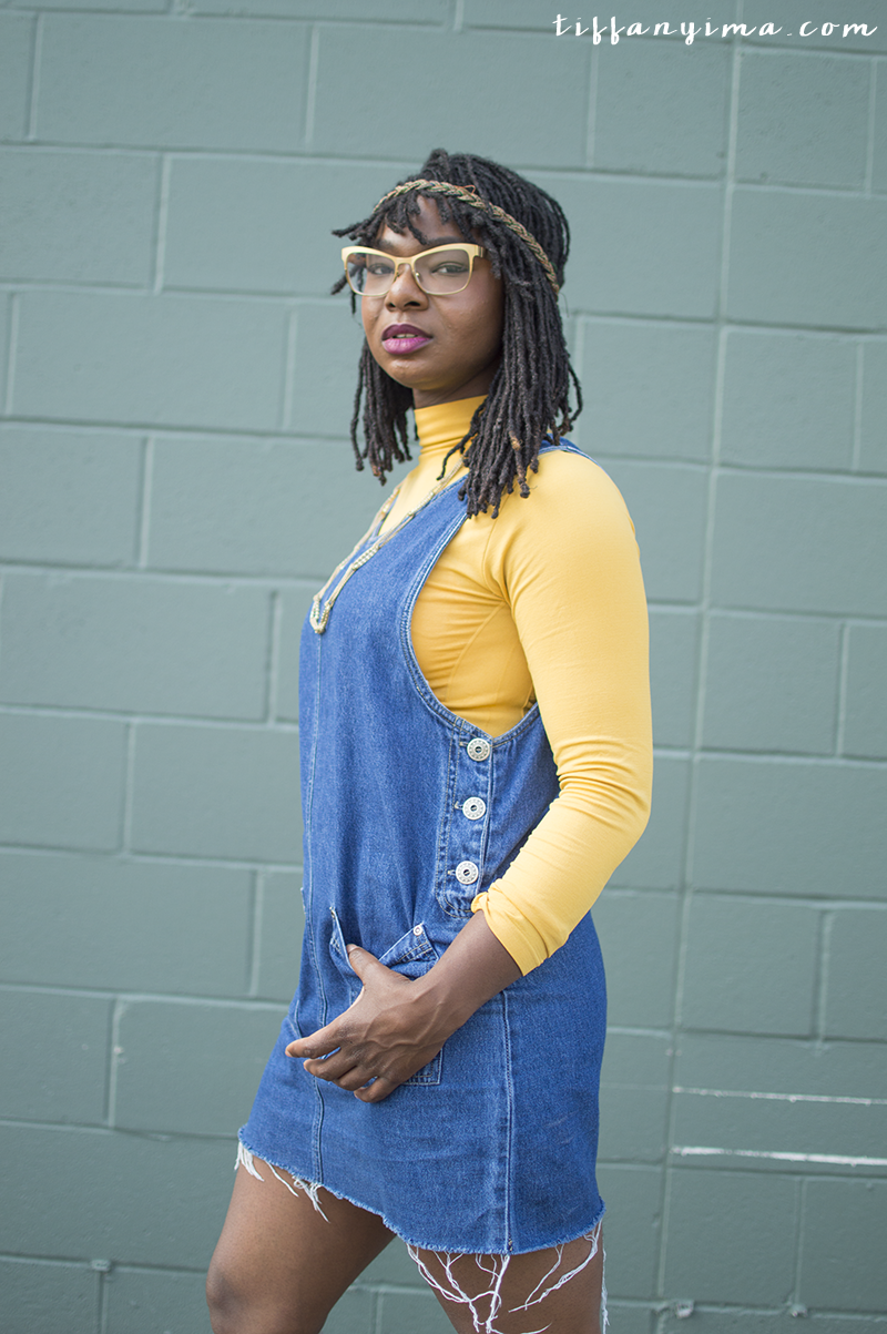 high neck split dress