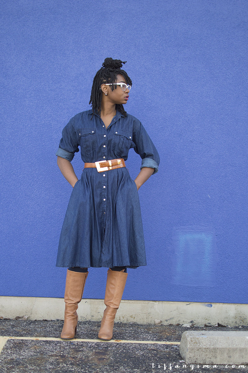CLASSIC DENIM DRESS + KNEE HIGH BOOTS 