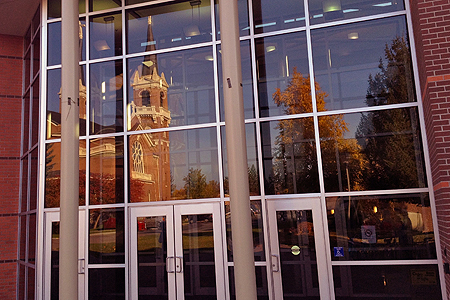 The doors to the Jepson Center, Gonzaga University School of Business. Photo courtesy of Gonzaga University . 