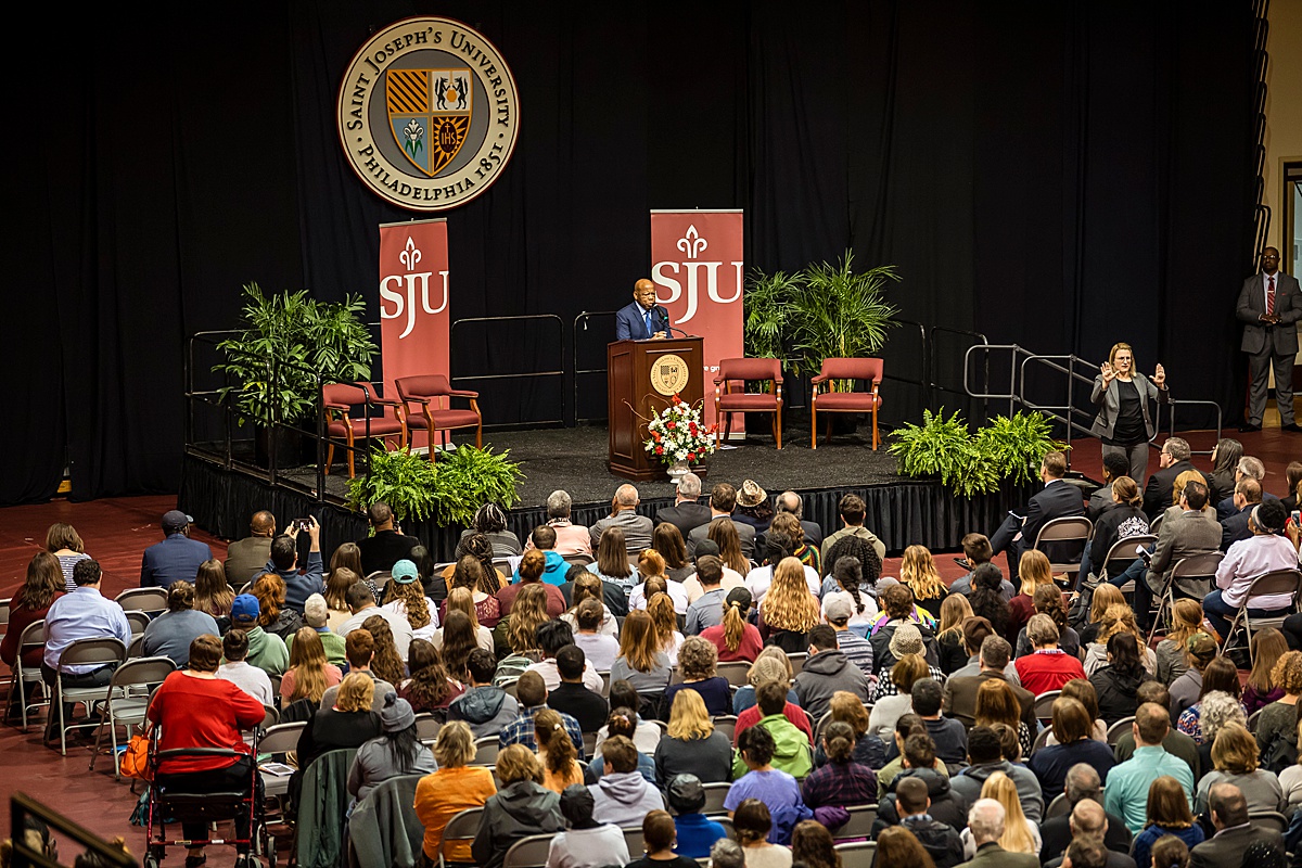 U.S. Congressman John Lewis (D-Ga) visits St. Joseph’s University April 2018. Photo featured courtesy of Saint Joseph’s University.