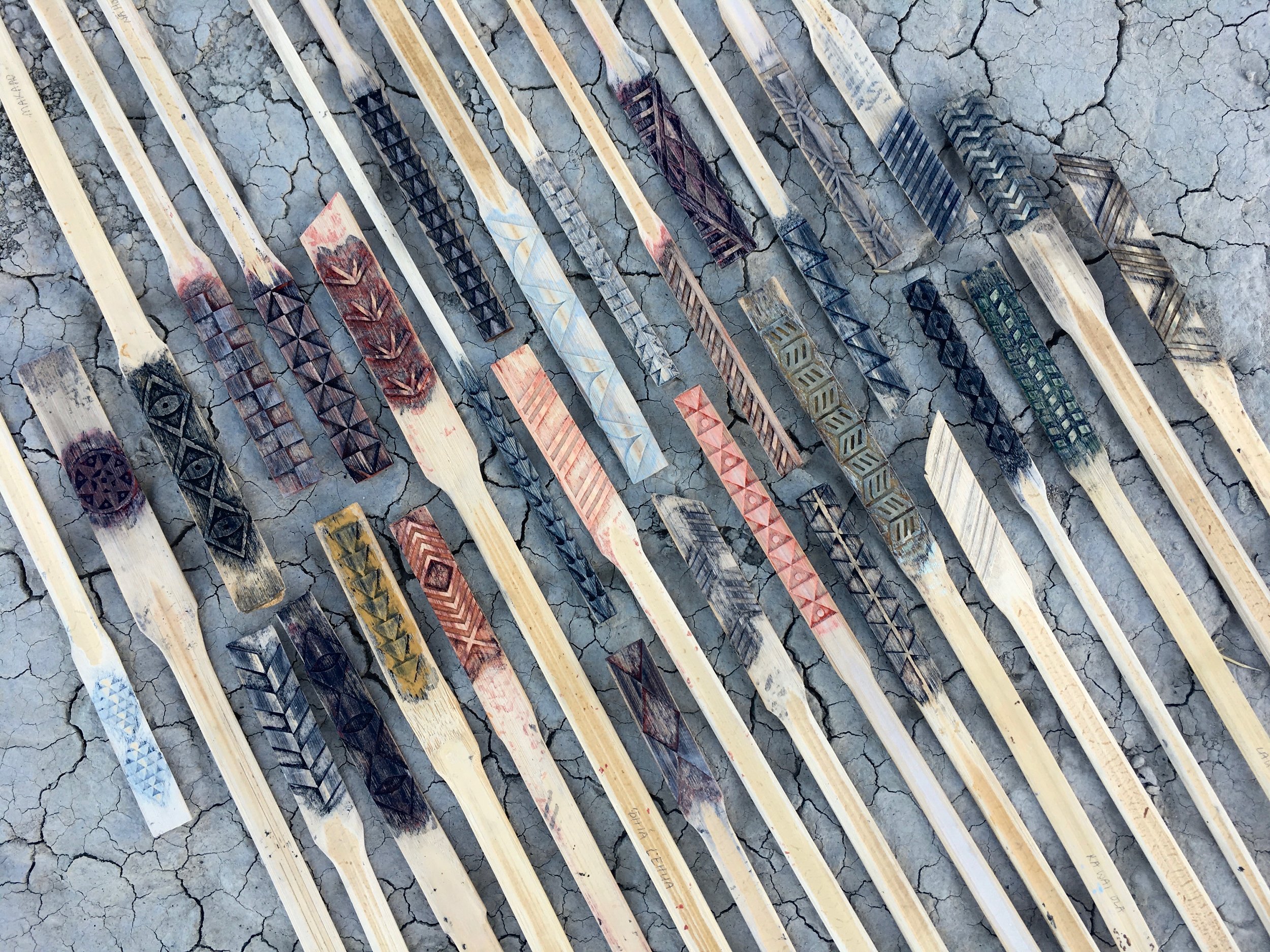 hand-carved 'ohe kāpala stamps