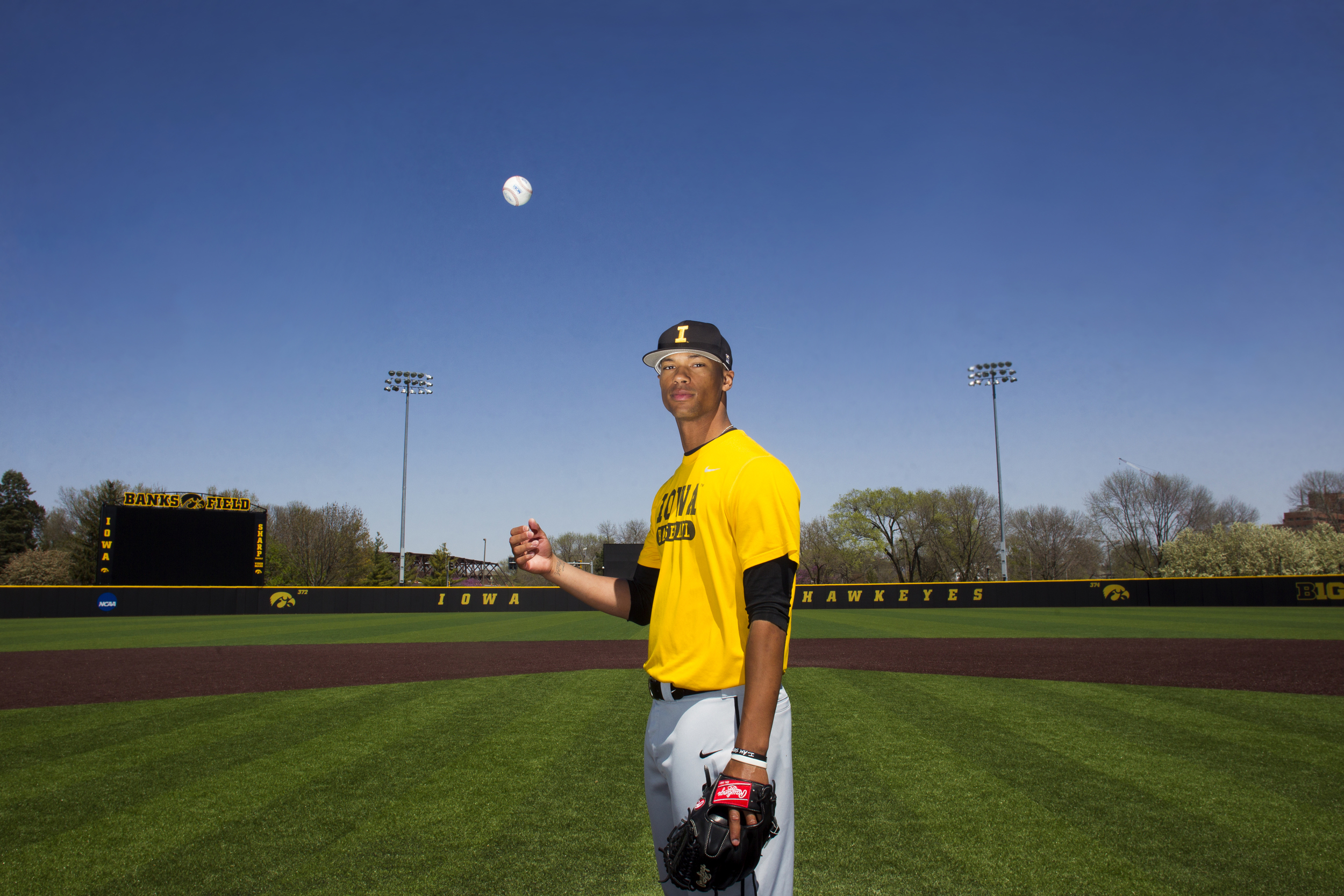  Iowa all-Big Ten Conference pitcher Blake Hickman poses for a photo at Duane Banks Field on Thursday, April 23, 2015.&nbsp;Hickman was drafted by the Chicago White Sox in June. 