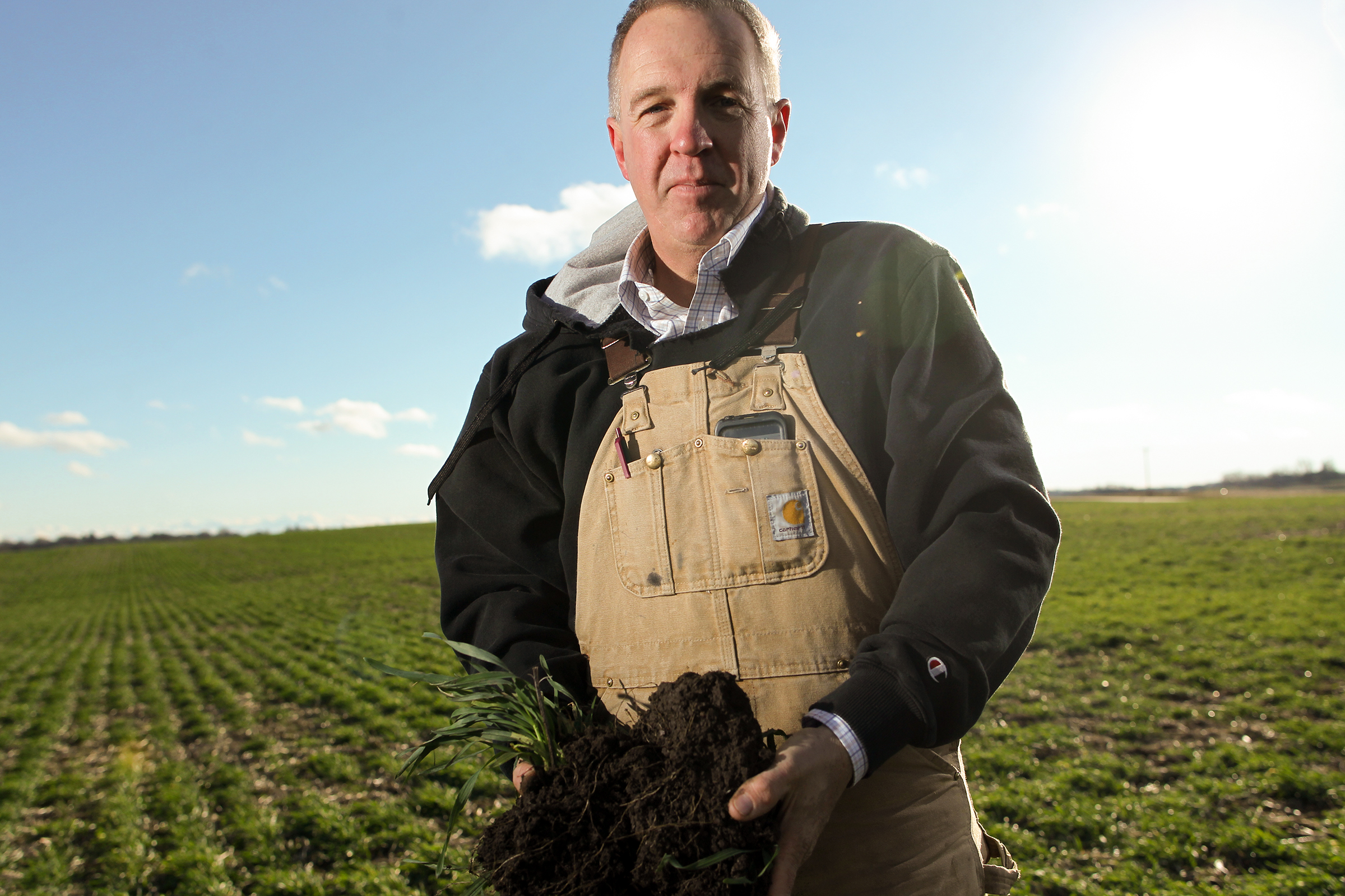  Steve Berger, an advocate for cover crops and no-till farming,&nbsp;poses for a photo at his farm in Wellman. 