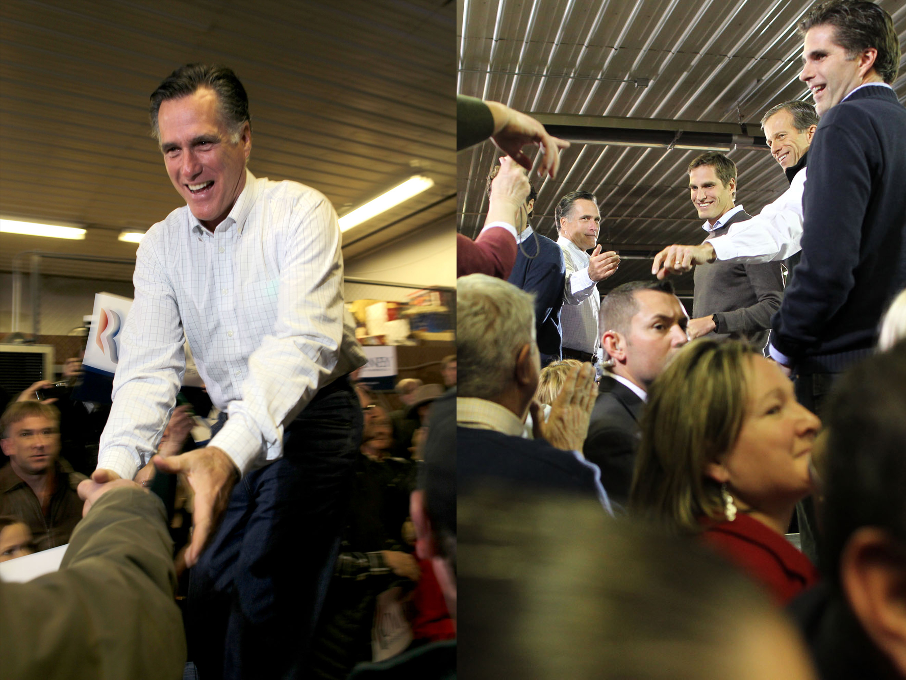 Republican presidential candidate Mitt Romney brings his family on stage at Pate Asphalt.