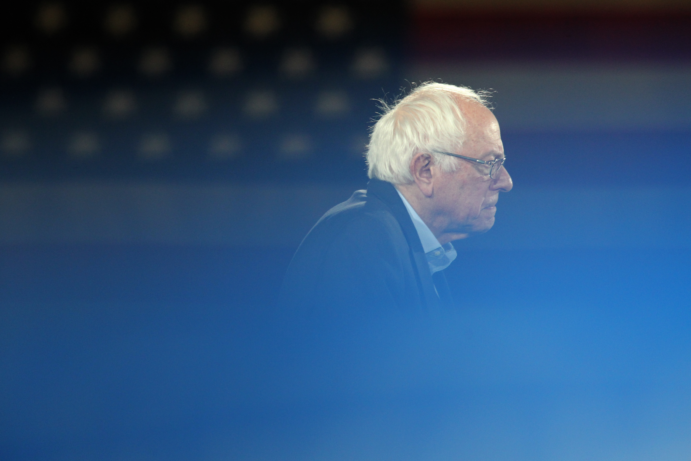 Democratic presidential candidate Bernie Sanders speaks to a crowd at the UI Field House.