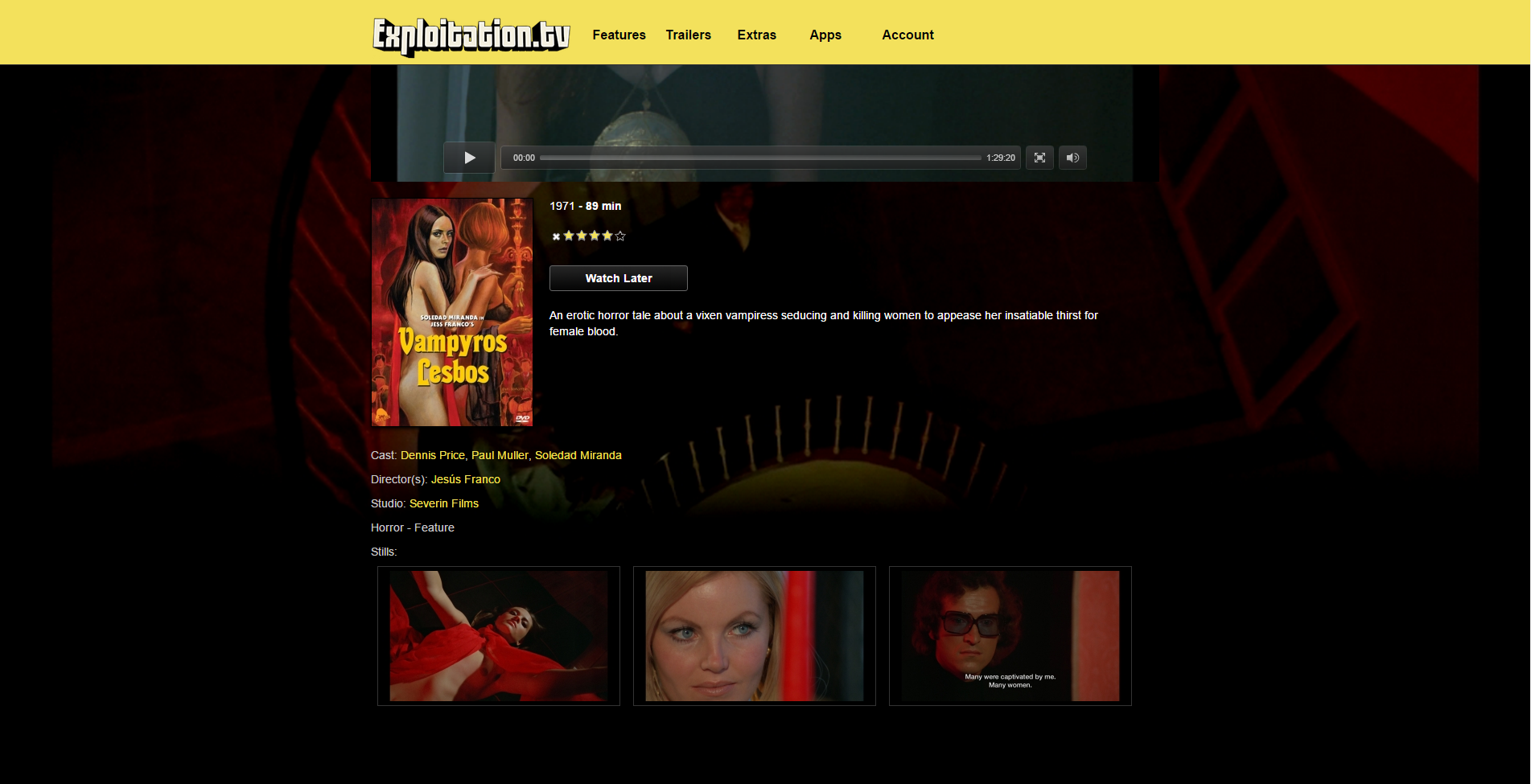 Further down the page you see details for the film including links to other works by the director, actors, and even the distribution company. Further down lists similar titles.