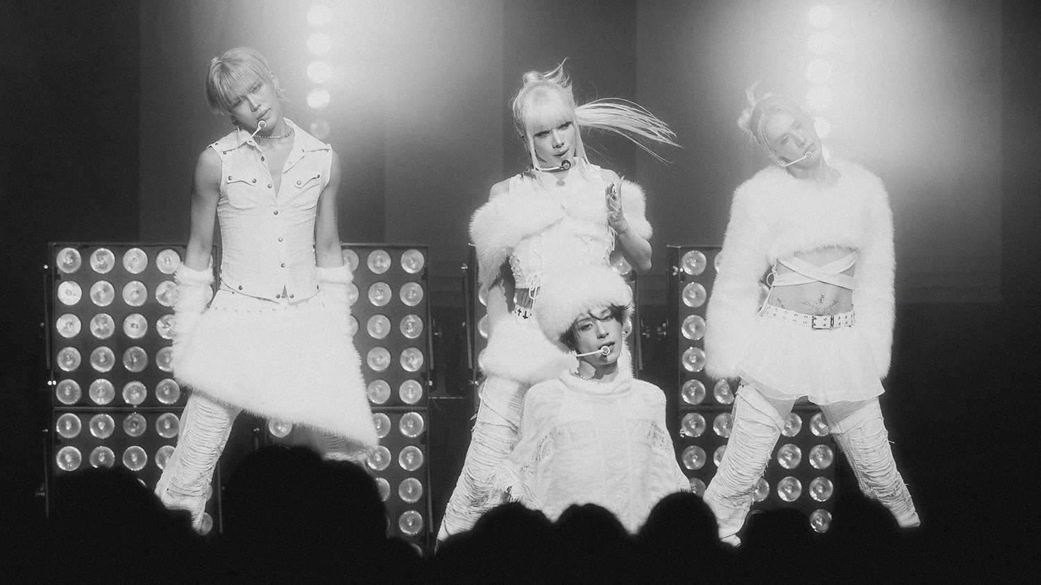 K-Pop boy band XLOV (Wumuti, Rui, Hyun, and Haru) performs at Kulttuuritalo in Helsinki, Finland.  Concert photo by K-pop photographer Niclas Glasberg