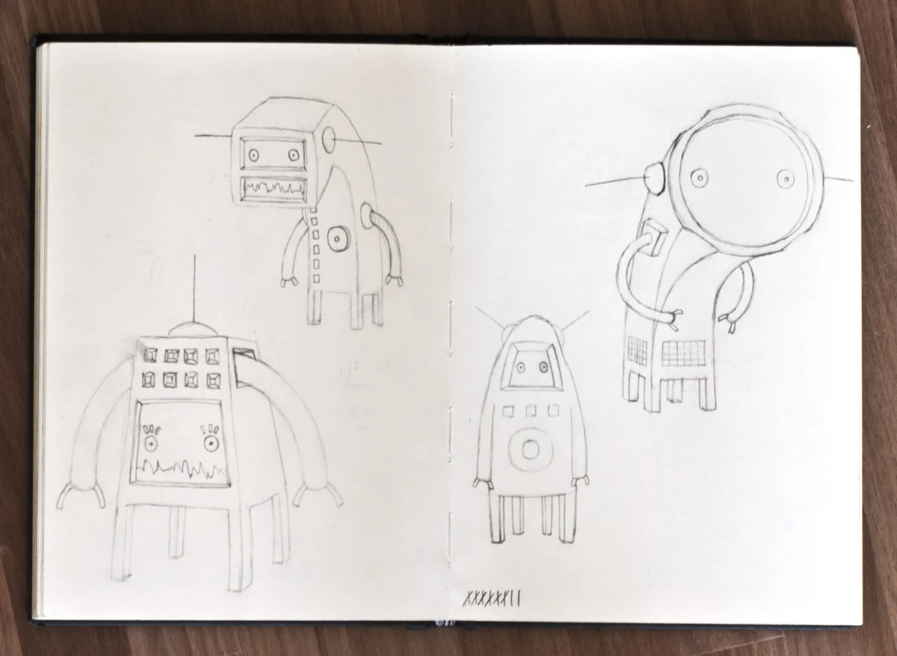 A spread of Planet Four initial drawings from my sketchbook.