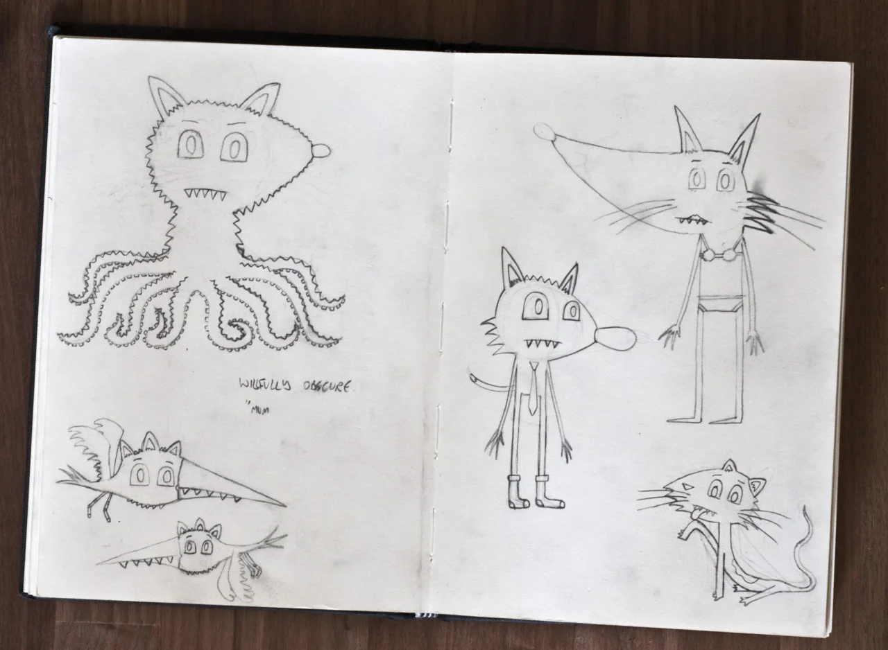 A spread of Planet Two initial drawings from my sketchbook.