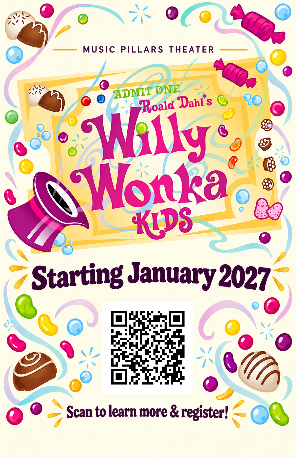 Willy Wonka Kids at Music Pillars — spring 2027 production