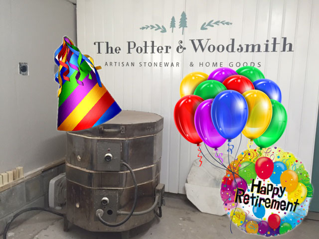 Yes, I did waste time photoshopping balloons and a party hat onto my kiln. I told you I have an irrational attachment to this kiln.