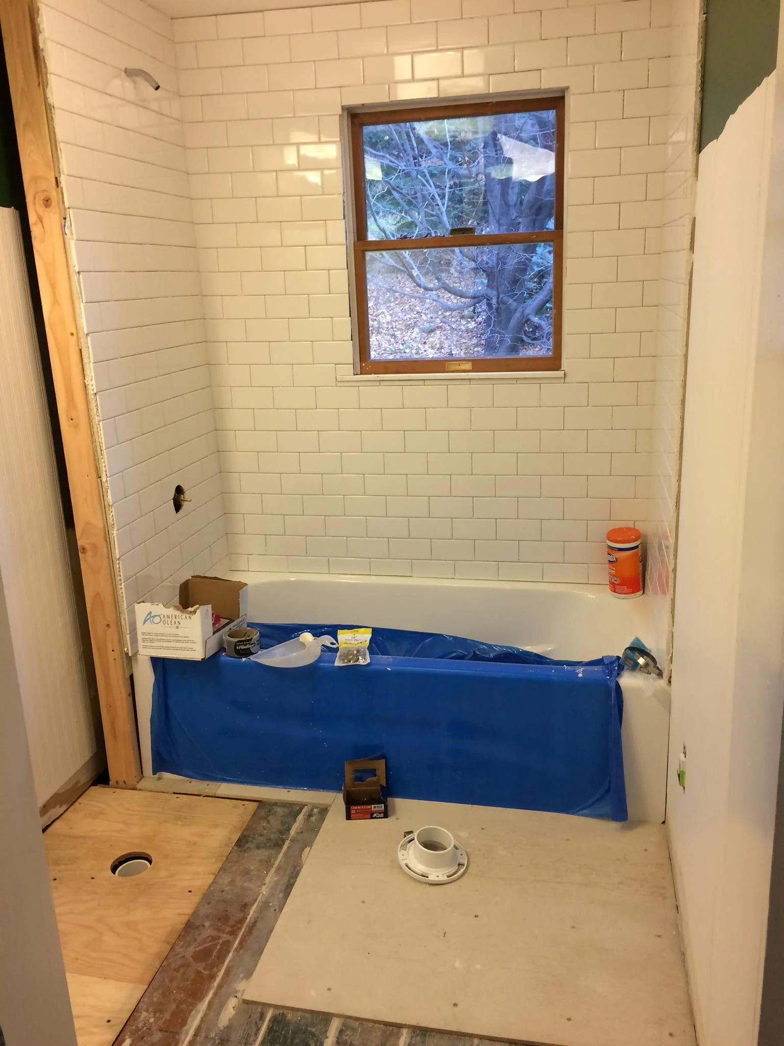Mid-way through the first of 2 bathrooms we remodeled. 