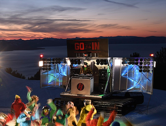 Heavenly's DJ Cat is pimped with 52 speakers for the ultimate on-snow party.