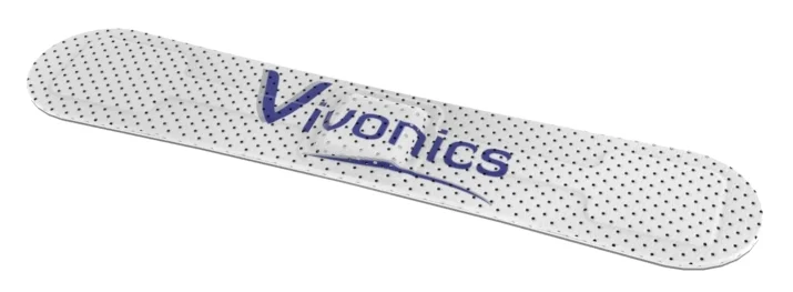 The surface model of Aware, that appears to be in the shape of a bandage with the Vivonics’ logo.