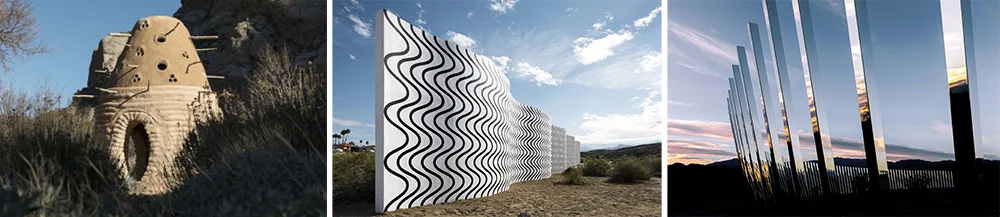 1 - One I Call by Sherin Guirguis | Location: Whitewater Preserve | 33°59'24.00"N 116°39'22.02"W 2 - Curves and Zig Zags by Claudia Comte | Location: Homme-Adams Park | 33°42'23.9"N 116°23'55.5"W 