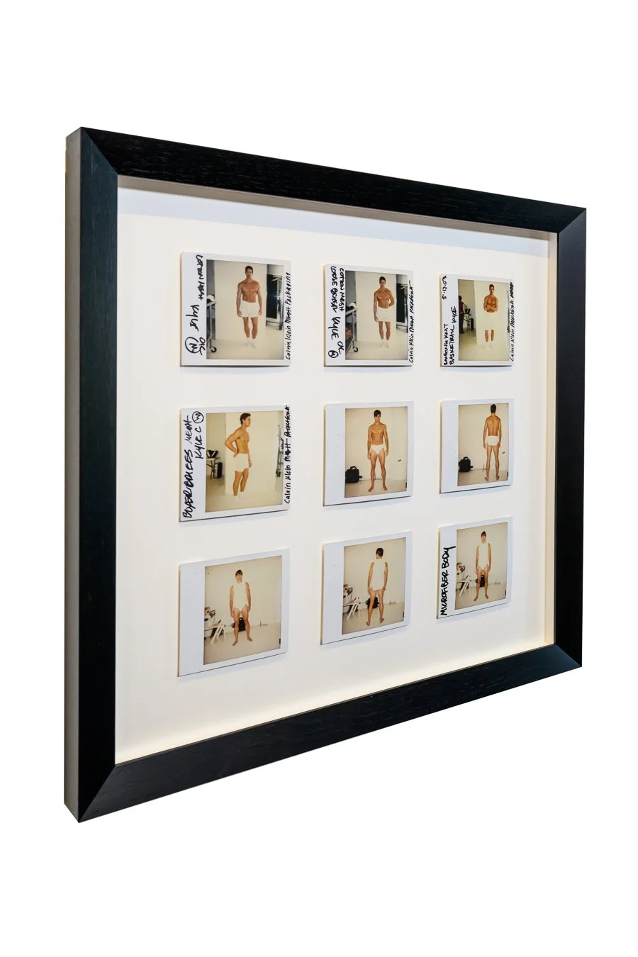 Polaroids framed in museum quality walnut shadowbox, floated and raised