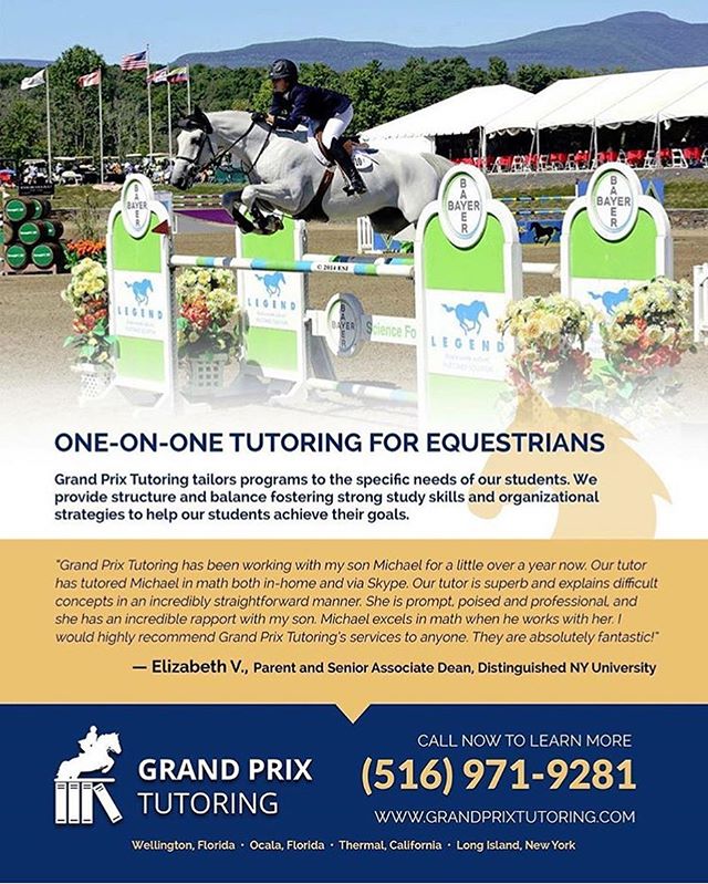 Grand Prix Tutoring is currently enrolling students for the 2018 Winter Show Season. Call 516-971-9281 to enroll today!

Grand Prix Tutoring provides exceptional educational services, including in-home and online subject and test preparation tutoring