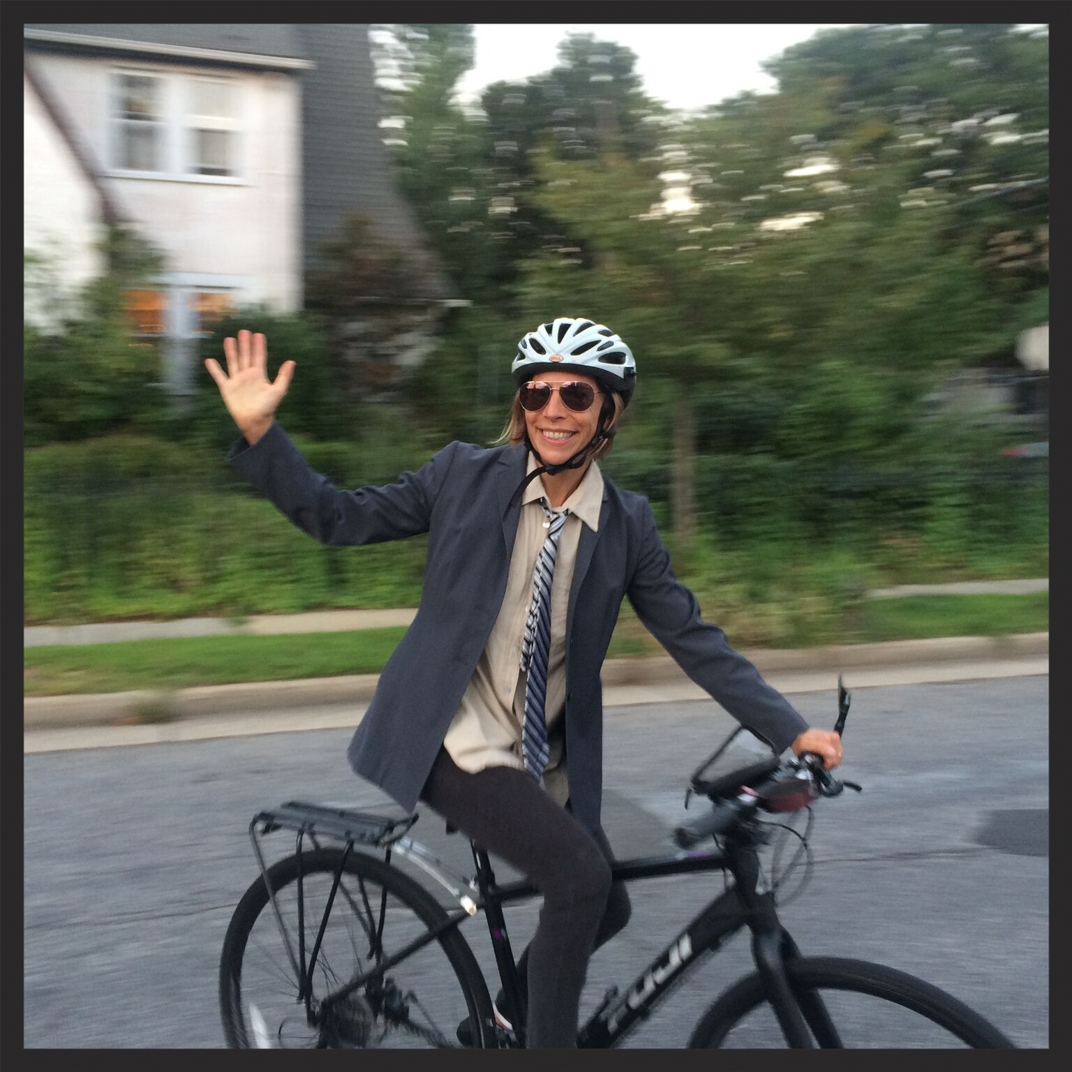 Me enjoying my now-stolen bike. Photo credit: Barry Germond.
