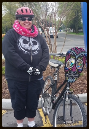 Caroline Scott and bike-buddy Bones