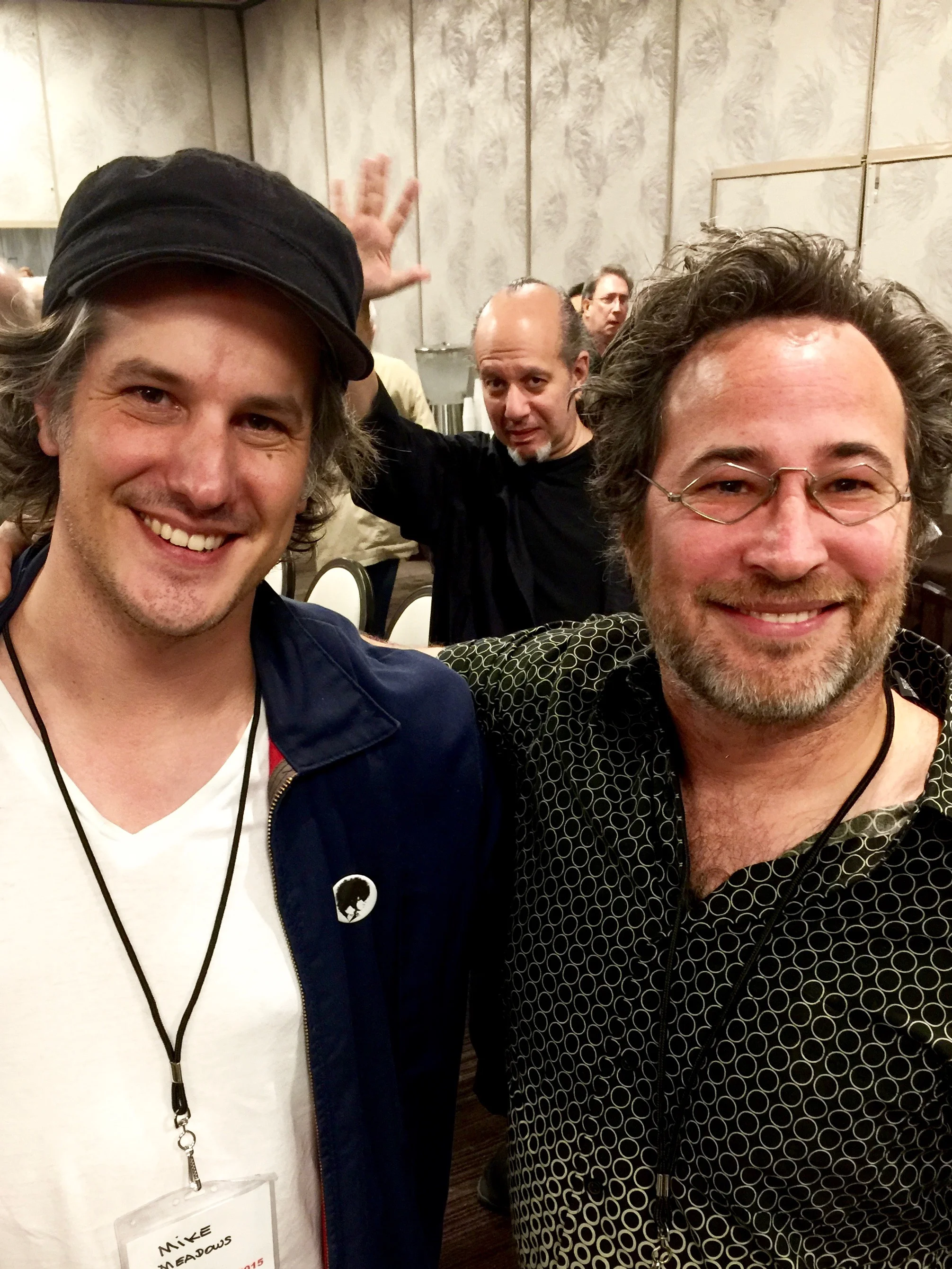 Dr. Jeremy Weiss and grammy award-winning Mike Meadows photobombed by famous magician Max Maven at MINDvention 2015 . 