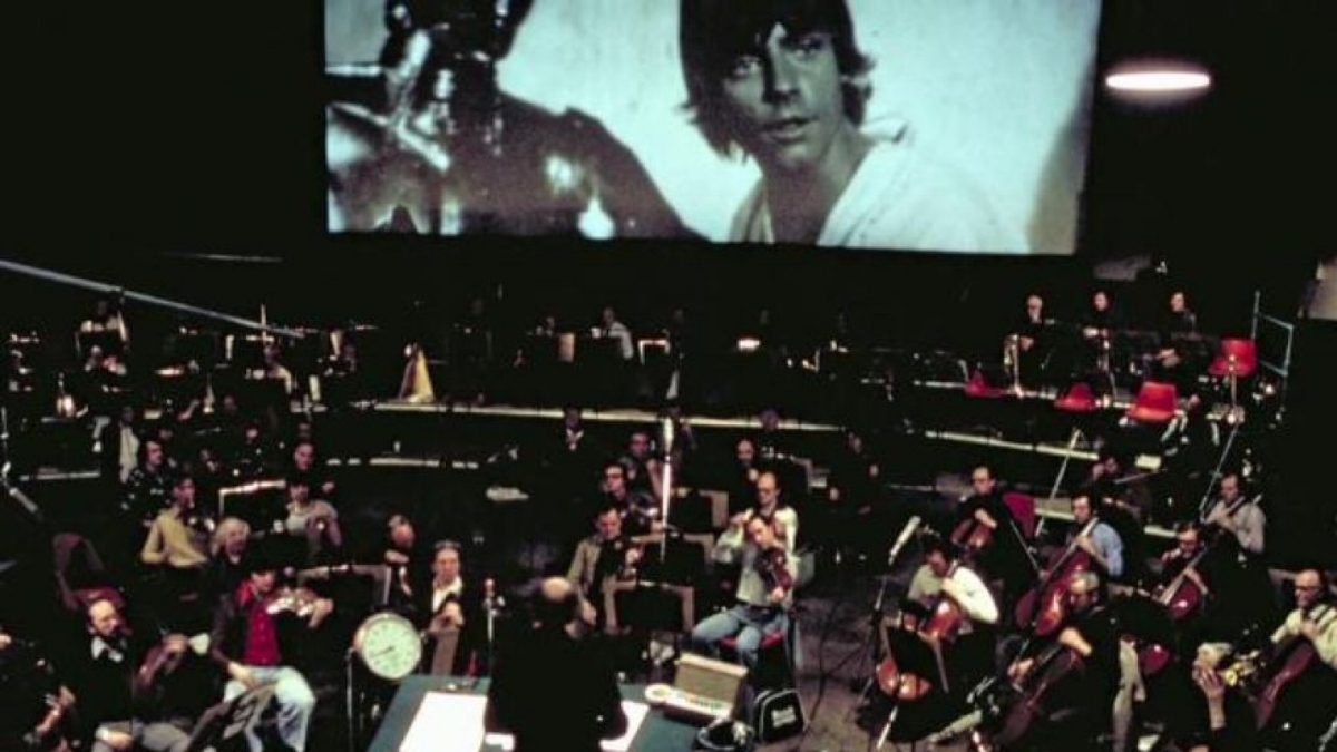 Recording the score for Star Wars: A New Hope (John Williams is bottom center).