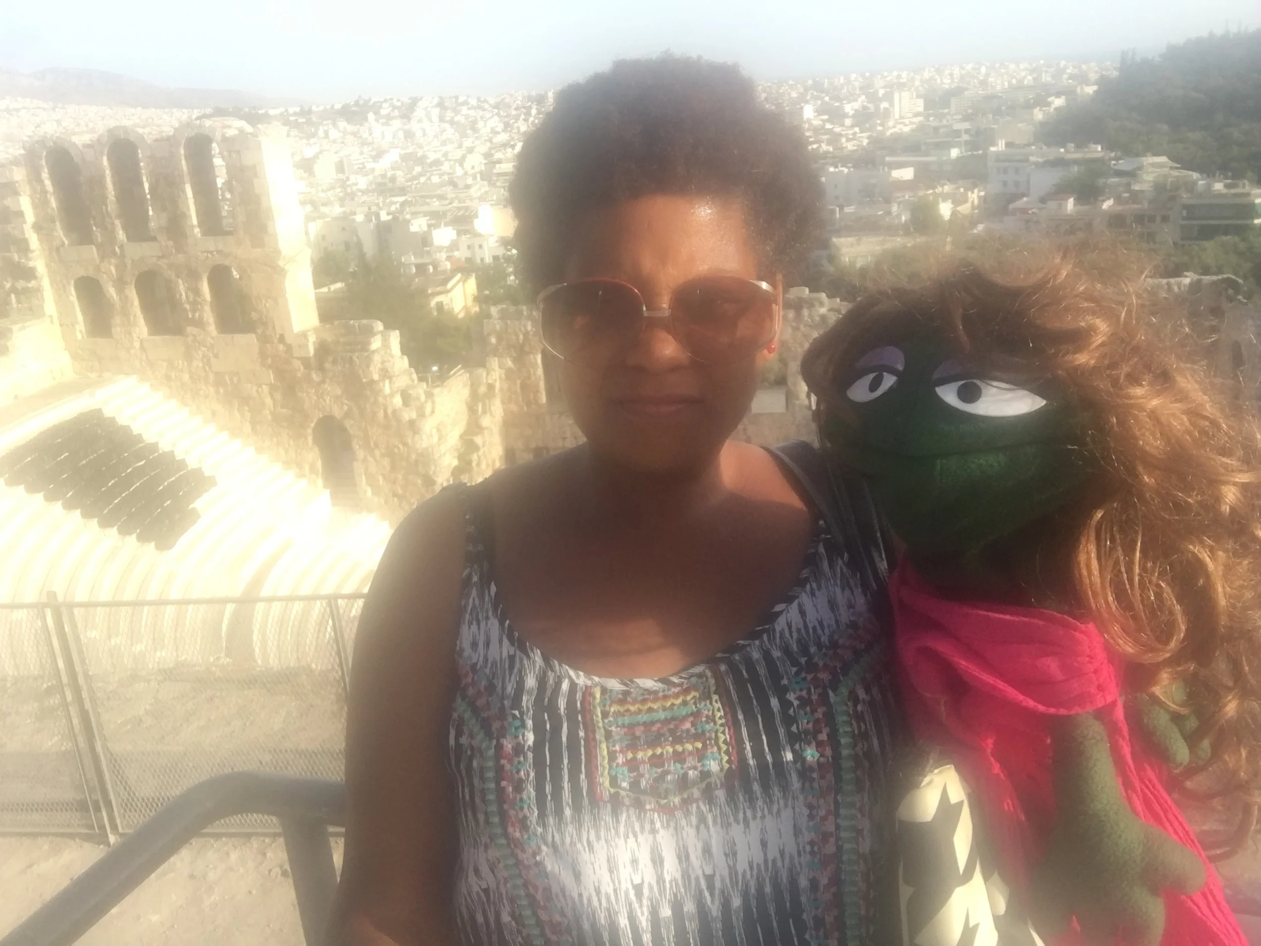 Kit wanted to pose outside the " Theatre of Dionysus Eleuthereus" (you know how ACTORS are)