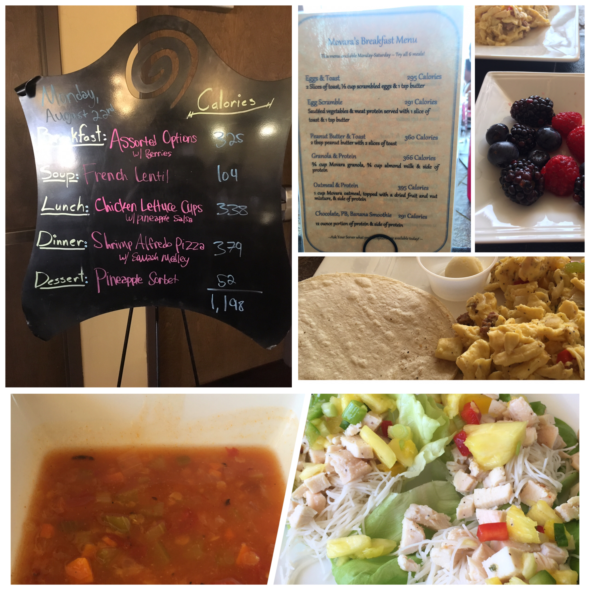 Breakfast: we have a selection of six different meals and lunch was soup and lettuce wraps...Yum