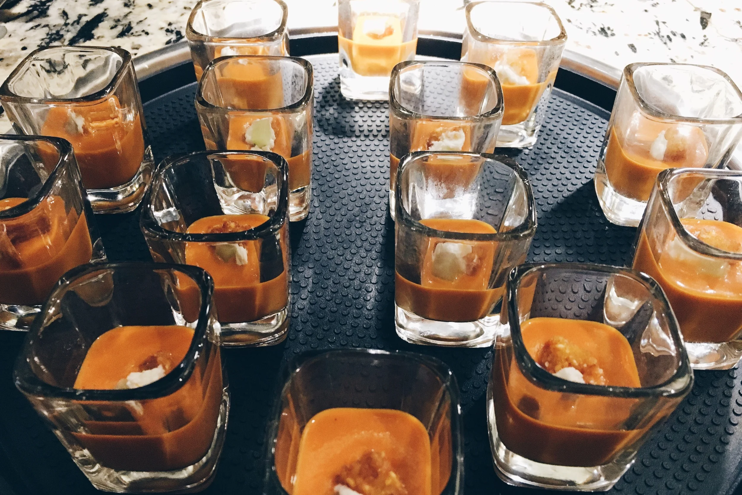 Watermelon shooters with créme fraîche 