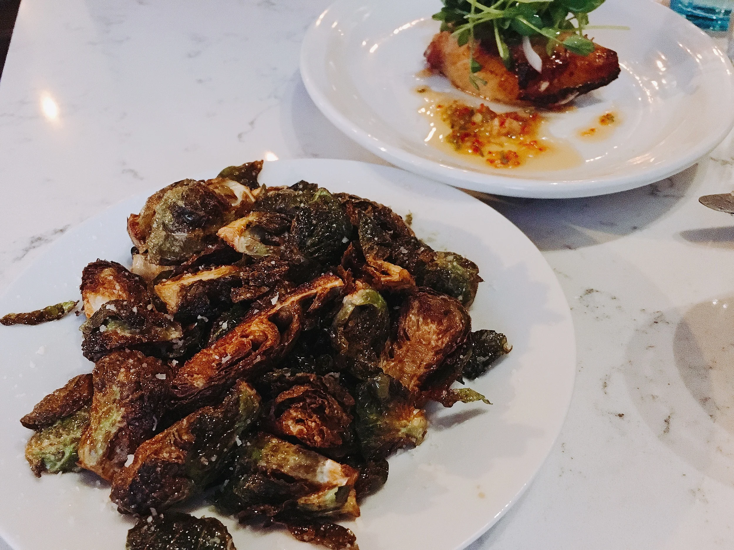 Brussel Sprouts + cod in the background