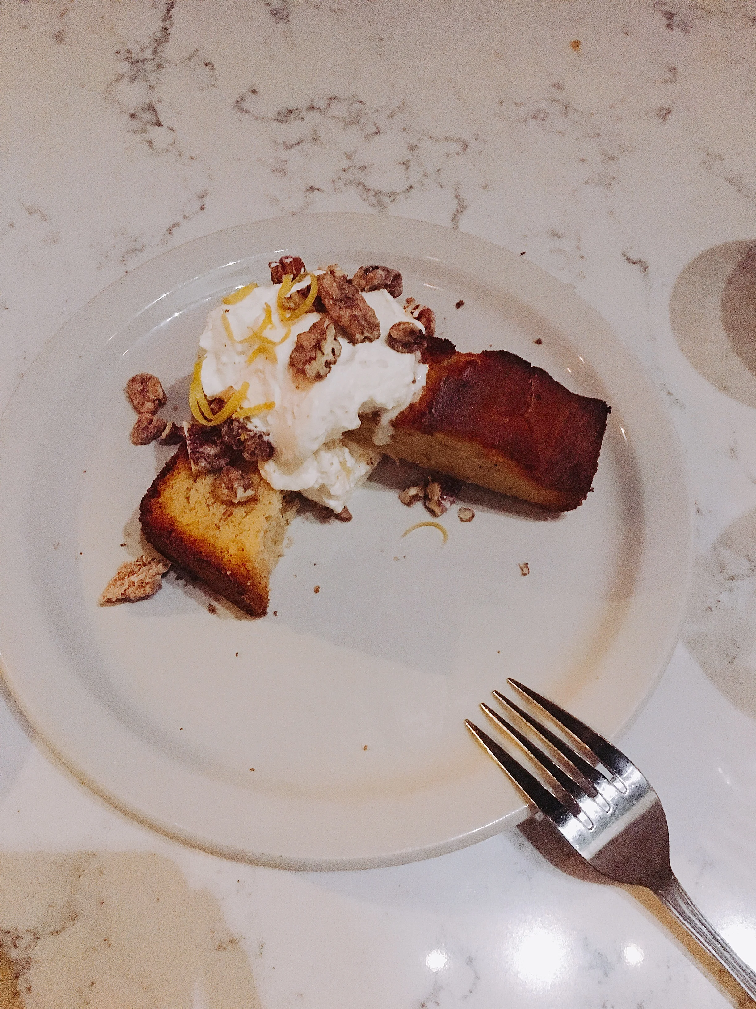 Pound Cake with whipped marscapone and candied pecans.