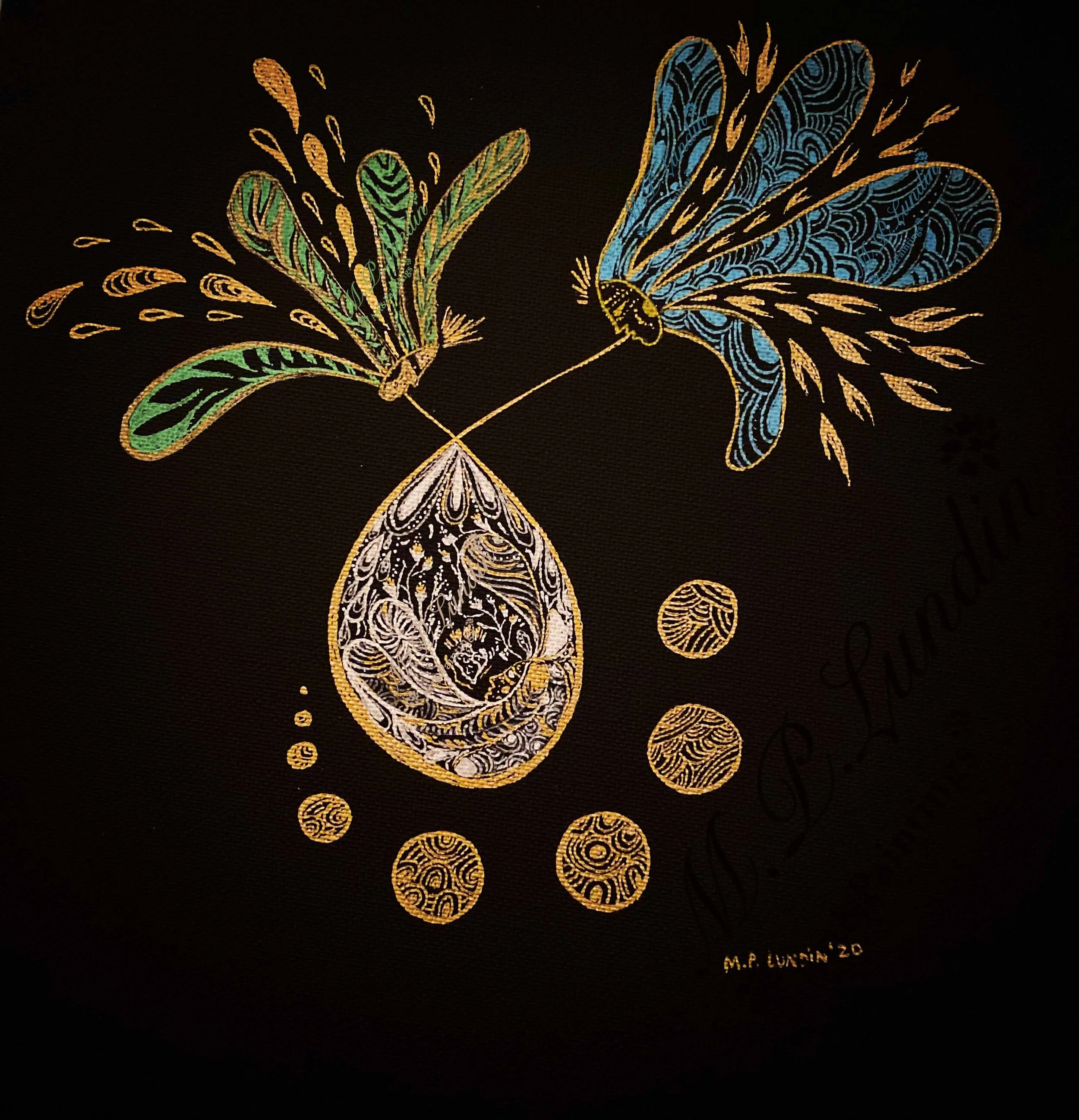 Acrylic pencils on black paper   10x12