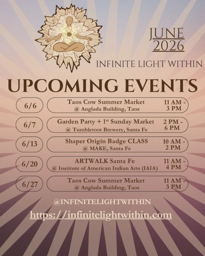 Some upcoming events 
+ classes for June, starting this weekend ☀️

Come say Hey! 👋🏽
+ check out new Palo Santo jewelry 
and re-up on yummy oils ✨

Looking forward to it! ☀️

@taoscow
@tumblerootsf
@makesantafe
@artwalksantafe @iaiamocna
#newmexico