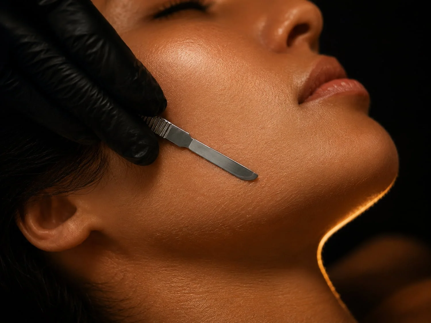Close-up of smooth, glowing skin after a dermaplane facial in San Diego