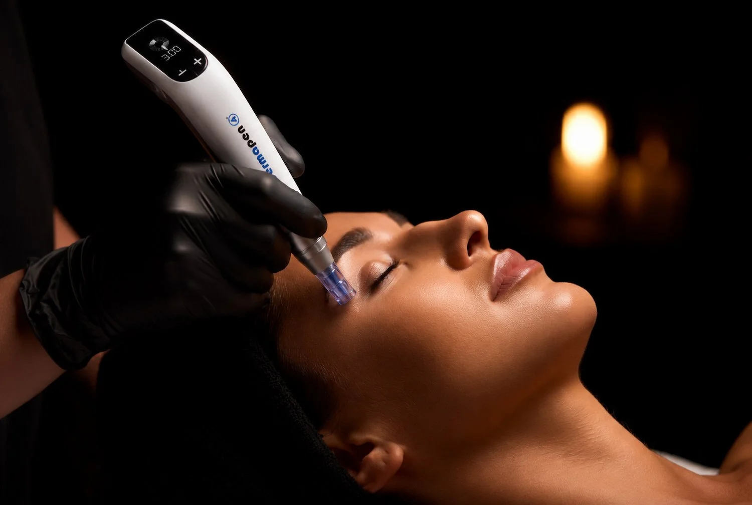 Anti-aging clinical treatment wand on cheekbone
