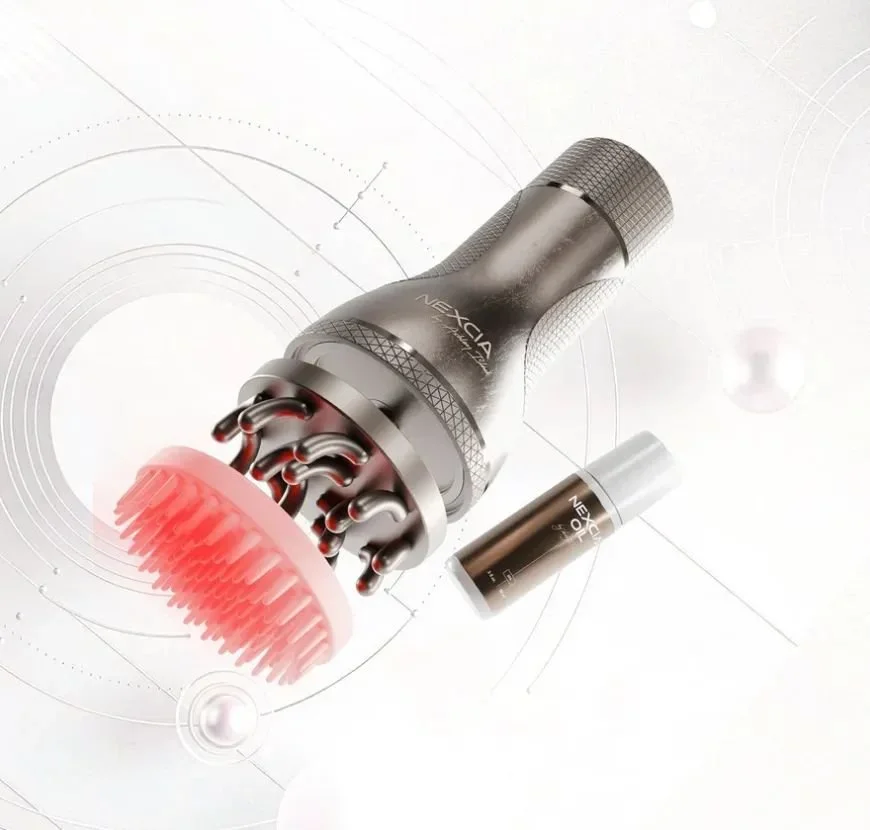 NeXcia soft silicone attachment with red and infrared light bulbs glowing