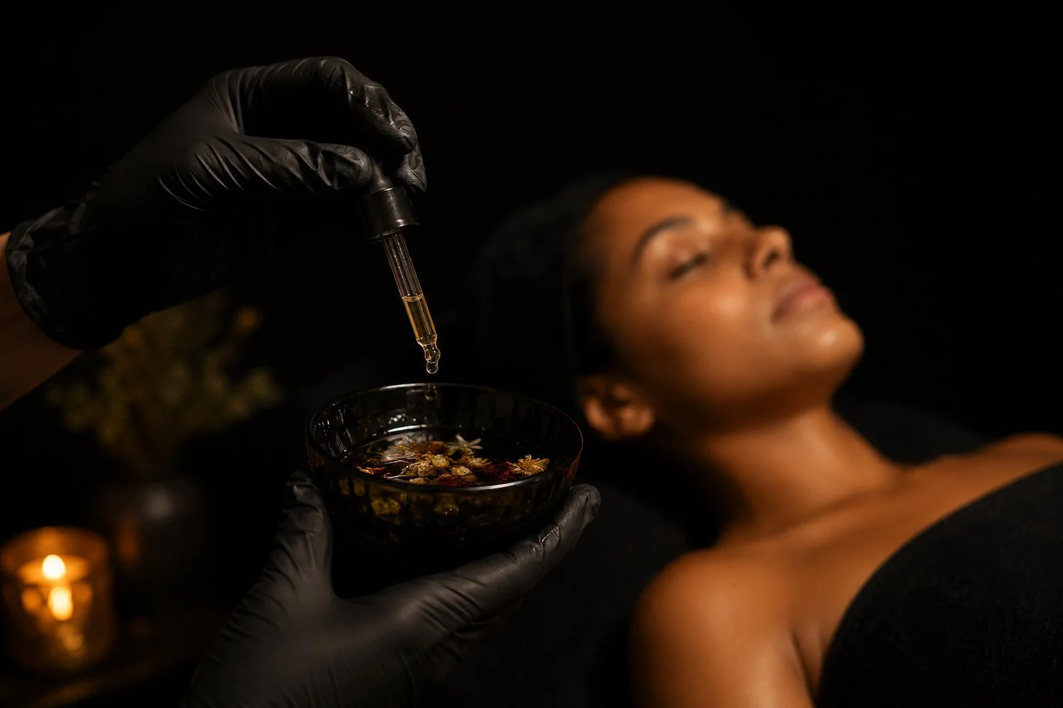 Custom peel blend of botanicals and actives being prepared in San Diego
