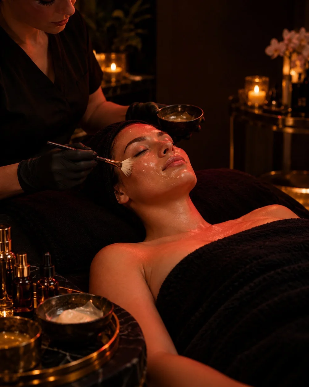 Skin therapist applying a clinical mask to a client during a facial in Hillcrest