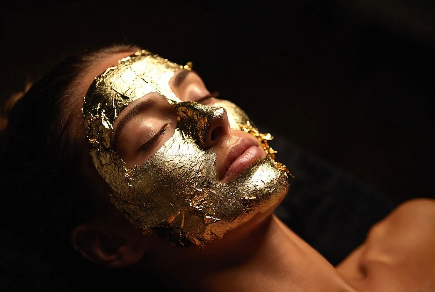 24K gold leaf mask applied during a Korean gold lifting facial in San Diego