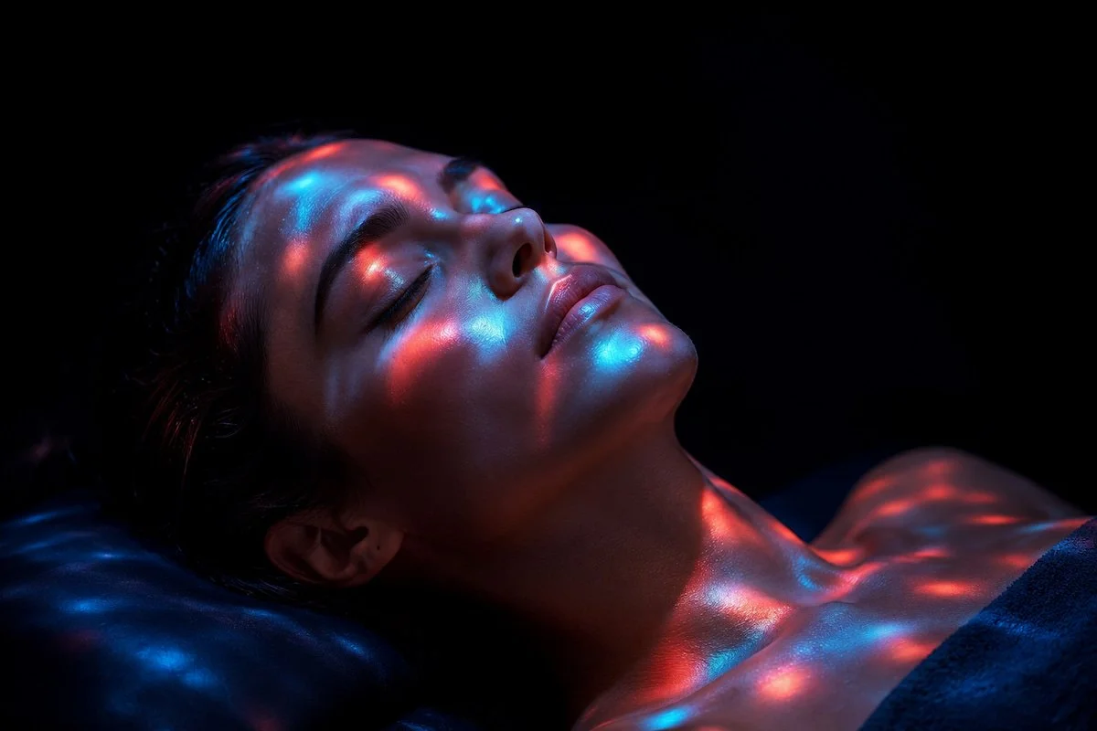 Blue LED light therapy calming skin after blackhead extractions in San Diego